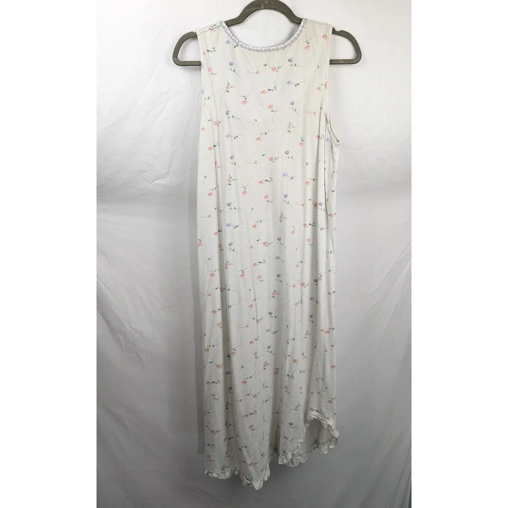 Vintage 90s Floral Lace Trim Sleeveless Nightgown Size S Cottagecore Button Twee